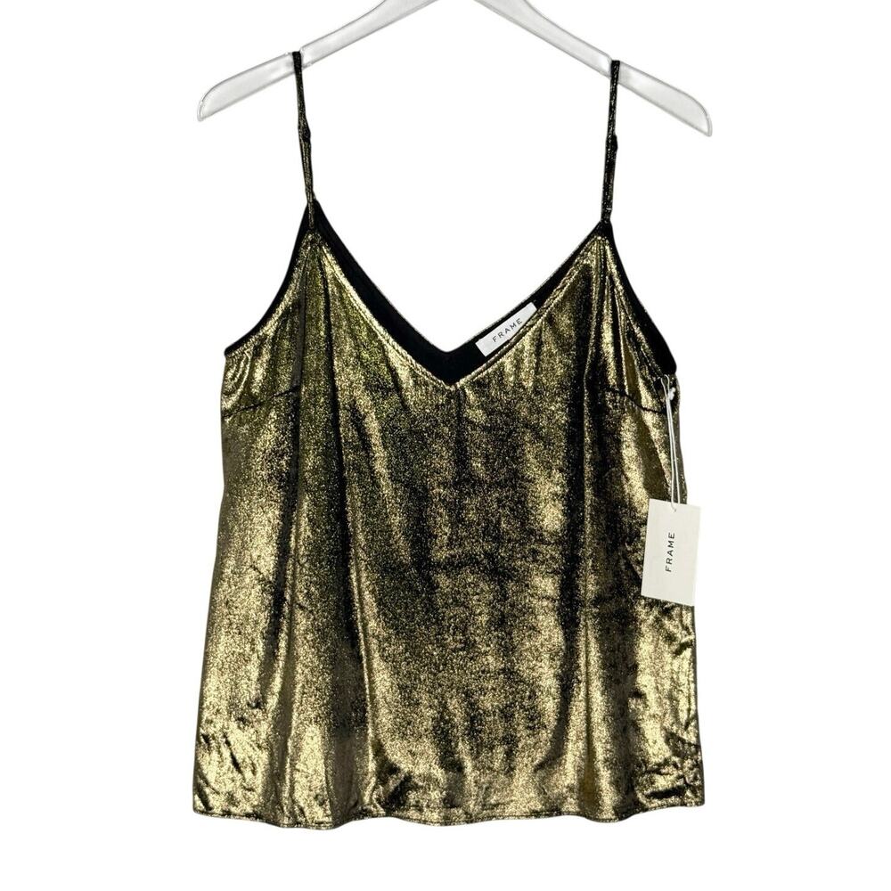 FRAME Metallic Gold Camisole Tank L NEW Evening Holiday Formal Layering